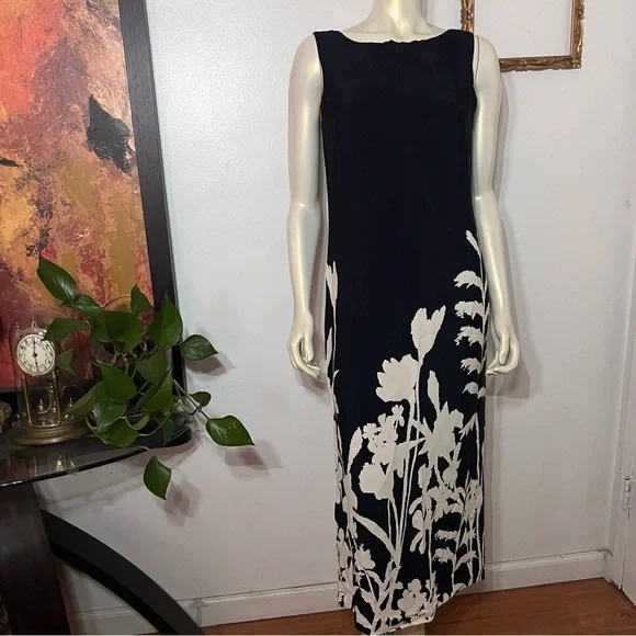 Vintage R.J. Collection by Chelsea Rousso Black Sheath Dress Long Floral Size 8 - Picture 9 of 12
